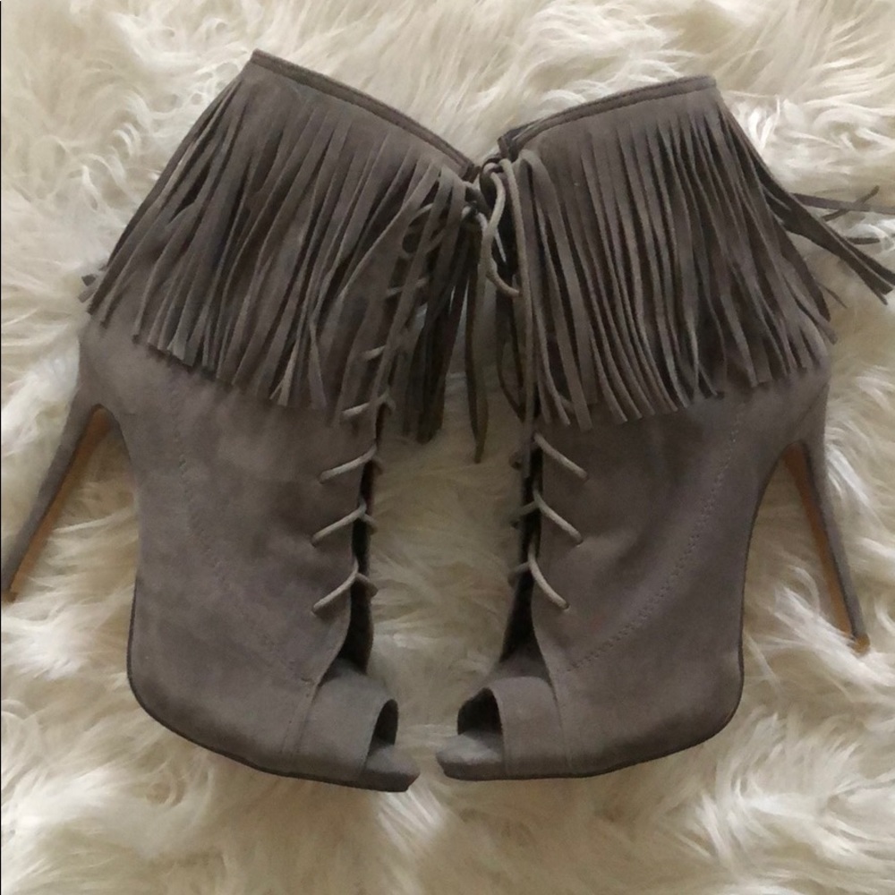 Gray fringe booties